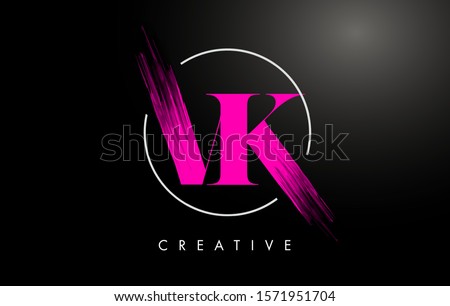 Pink VK Brush Stroke Letter Logo Design. Pink Paint Logo Leters Icon with Elegant Circle Vector Design.