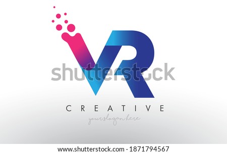 VR Letter Design with Creative Dots Bubble Circles and Blue Pink Colors Vector Illustration.