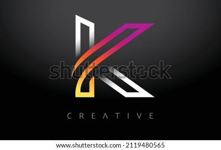 K Letter Design on a Black Background. Orange Purple K Letter Logo Design with Modern Monogram Lines Look Vector Illustration. Stock fotó © 