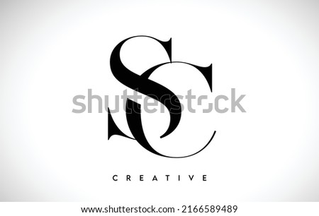 SC Artistic Letter Logo Design with Creative Serif Font in Black and White Colors Vector Illustration