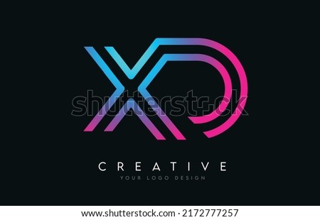 Monogram Lines XD X D Letter Logo Design in Neon Colors. Creative Modern Letters Vector Icon Logo Illustration.