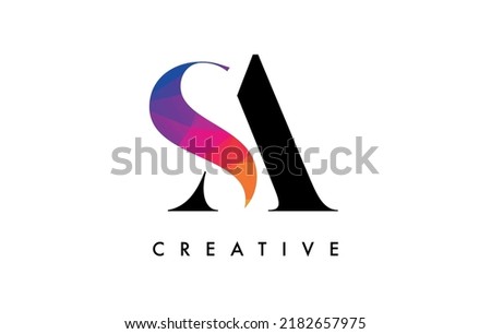 SA Letter Design with Creative Cut and Colorful Rainbow Texture. AS Letter Icon Vector Logo with Serif Font and Minimalist Style. Stok fotoğraf © 