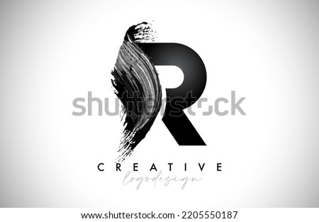 Letter R Logo Brush Stroke with Artistic Watercolor Paint Brush Icon Vector Design. Modern Elegant Minimalist Stroke Letter R Shape Symbol with Paint Style Swoosh. 