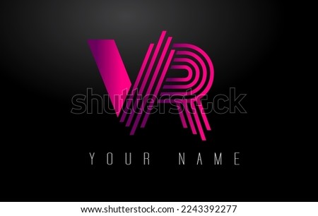 VR Magenta Lines Letter Logo. Creative Line Letters Design Vector Template.