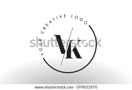 VK Letter Logo Design with Creative Intersected and Cutted Serif Font.