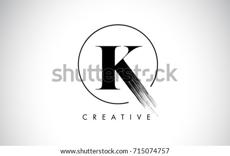 K Brush Stroke Letter Logo Design. Black Paint Logo Leters Icon with Elegant Circle Vector Design.