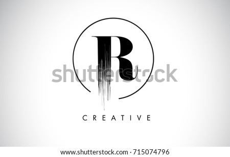 R Brush Stroke Letter Logo Design. Black Paint Logo Leters Icon with Elegant Circle Vector Design.