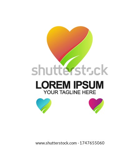 Illustration of graphic colorful love with leaf logo design