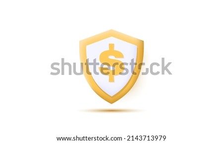 3d gold shield dollar sign money safety. 3d vector illustration.