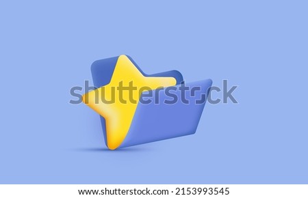 3d star folder bookmark favorite management media icon isolated on blue background.Trendy and modern vector in 3d style.