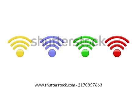 set four 3d rendering wifi signal connection network symbol isolated on  background.Trendy and modern vector in 3d style.