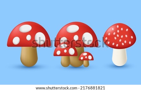 unique set mushroomy 3d vegetables illustration design icon isolated on background.Trendy and modern vector in 3d style.