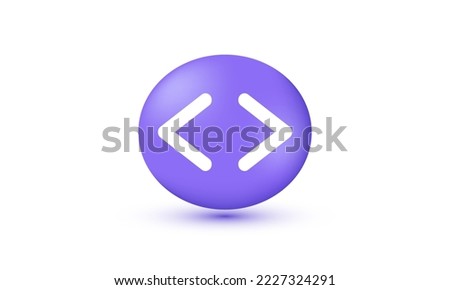 illustration icon 3d purple embed sign render interface button isolated on background.Cartoon minimal style.