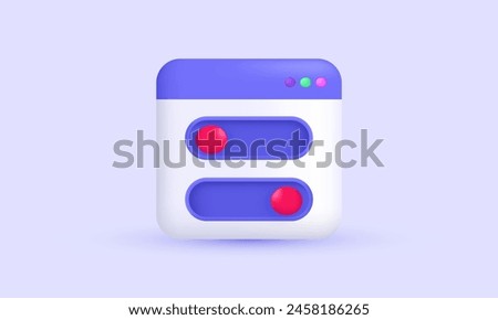 3d realistic icon purple on off buttons switch browser vector design.vector icon 3d illustration