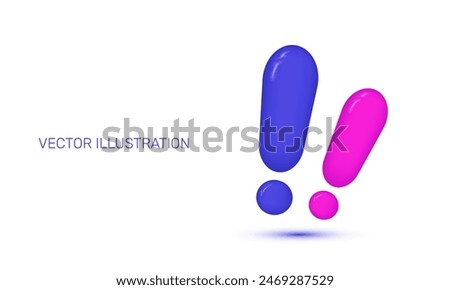 3d icon realistic exclamation sign blue pink colors concept vector design.vector icon 3d illustration