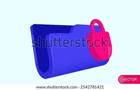 blue folder lock concept realistic 3d design icon plastic new idea vector.privacy  protect file or document.vector icon 3d illustration