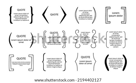 Hand drawn bracket frame. Brackets box template set. Curly braces, square and corner parentheses. punctuation shapes for messages and quotation. Communication symbols. Design elements, vector set