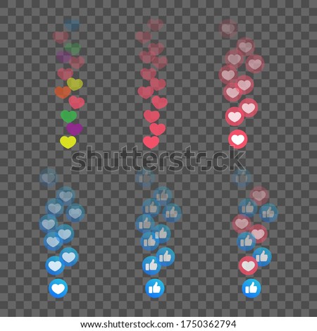 Set of colorful vector hearts for stream. Vector illustration. 