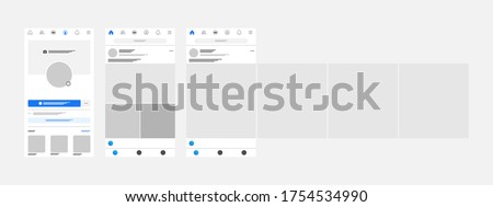 Mockup pages of a mobile social networking application. Minimal design. Vector illustration. 
