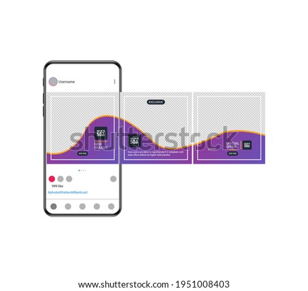 Carousel post on social network. Photo frame. Interface in popular social networks. Set of sale banner template design. Mockup for social media post and web ad. Vector illustration. 