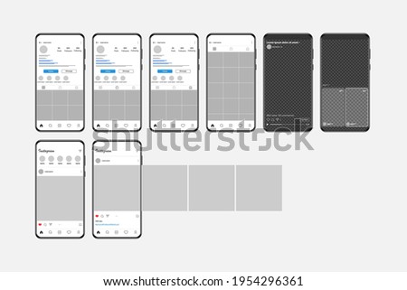 Mockup of a post on the social network Instagram on a smartphone screen. Vector illustration. 2022