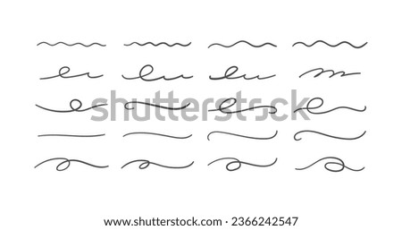 Swoosh and swoops underline typography tails shapes. Brush drawn thick curved smears. Hand drawn collection of curly swishes, swashes, squiggles. Vector calligraphy doodle swirls. Vector  icons