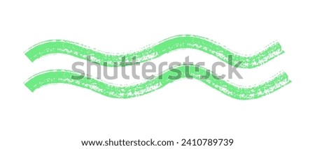 Hand drawn green double wavy line drawn with wax crayon, chalk or charcoal. Uneven dry texture for underlining highlighting. lines, strikethrough, grungy vector 