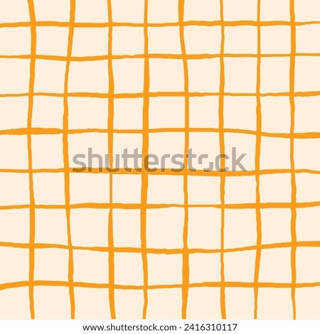 Hand drawn cute grid. doodle beige, white, yellow plaid pattern with Checks. Graph square background with texture. Line art freehand grid vector outline grunge print.
