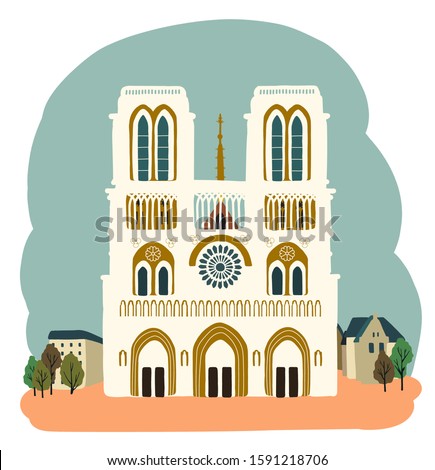 Cathedral Notre Dame de Paris, France. Travel vecror llustration. Landmark.