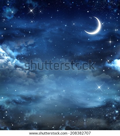 Elegant abstract background of night sky with stars and moon