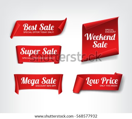 A set of red paper sale banners. Vector illustration.