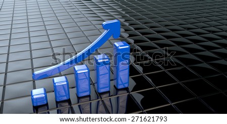 Financial data in form of charts as blue columns with arrow