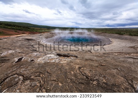 huge geysers in Geyser Valley in Iceland
