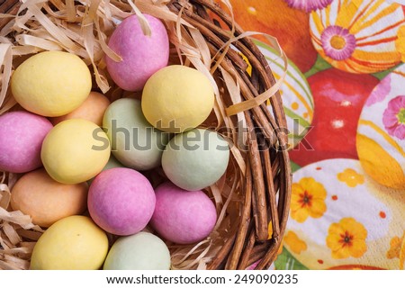 Easter Egg in Basket. Colourful Holliday eggs
