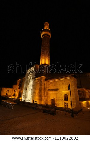 BEYSEHIR KONYA TURKEY, esrefoglu glazed night appearance, The Esrefoglu Mosque is a 13th-century mosque in Beysehir, Province of Turkey.  Stok fotoğraf © 