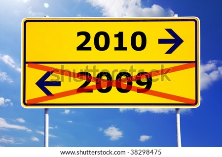 year 2010 concept with yellow road sign