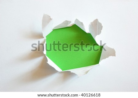 green hole with copyspace in empty sheet paper