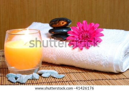 spa, zen and wellness still life with flowers and stones