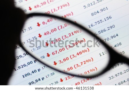 stock market crash with red numbers on computer screen