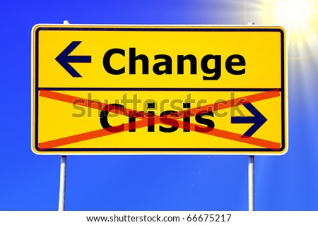 stock photo : financial crisis and change concept with road sign