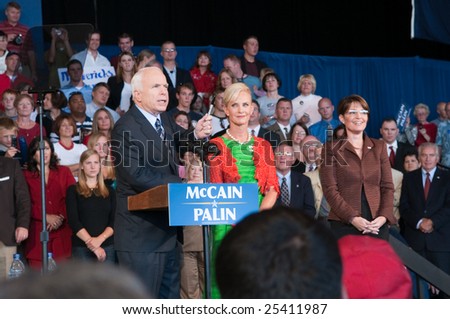 COLORADO SPRINGS - SEPTEMBER 6, 2008: John McCain and Sarah Palin speak at a rally in Colorado on Sept. 6, 2008.