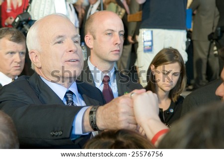COLORADO SPRINGS - SEPTEMBER 6, 2008: John McCain greets the crowd at a rally in Colorado on September 6, 2008.