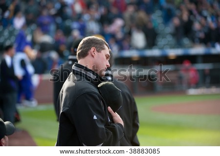 DENVER, COLORADO - OCTOBER 12:  The National Anthem is played prior to game 4 of the Colorado Rockies, Philadelphia Phillies National League Division Series on October 12, 2009 in Denver Colorado.