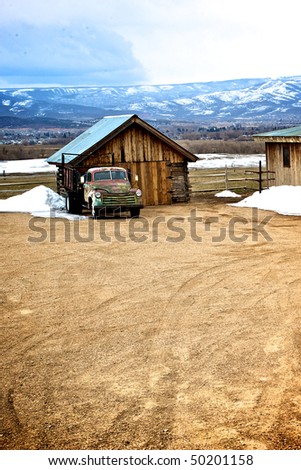 Shed and old truck on a ranch.