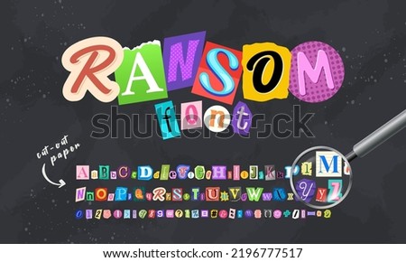 Color letters, numbers and punctuation marks cut from newspapers and magazines. Ransom, anonymous or detective font. Collage vector alphabet in trendy style. Vintage elements for your design. Stockfoto © 