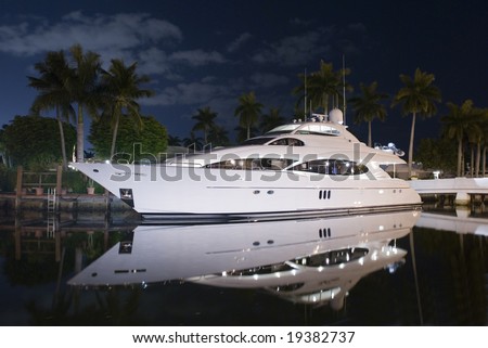 night shot of luxury yacht