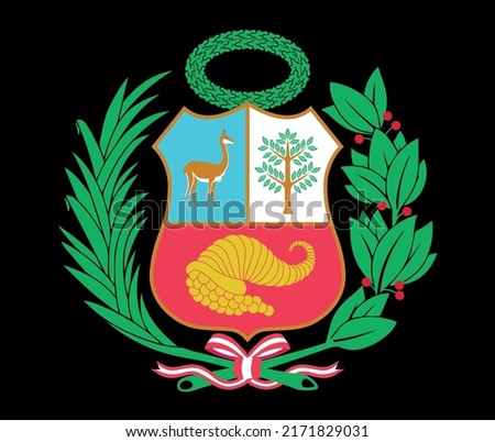 illustration of national coat of arms of peru, vector peruvian coat of arms, emblem of peru, escudo peru