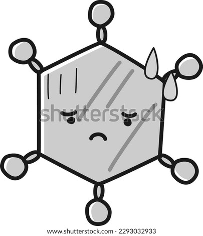 Corona vaccine antibody image character with a troubled face (black and white)