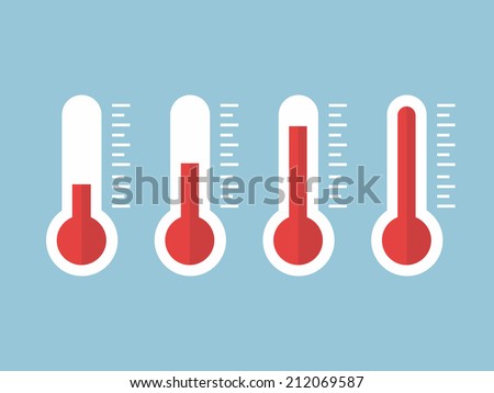 illustration of red thermometers with different levels, flat style, EPS10.