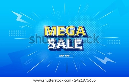 Modern Mega sale banner composition. Mega sale banner promotion template. Special deal label design blue background.